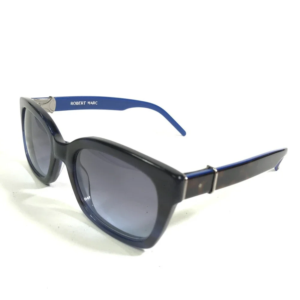Robert Marc Sunglasses 682-222 Black Blue Tortoise Square Frames w/ Blue Lenses